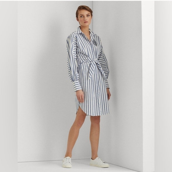 EUC Lauren Ralph Lauren Tie Front Shirt Dress Size 4 - Picture 2 of 7